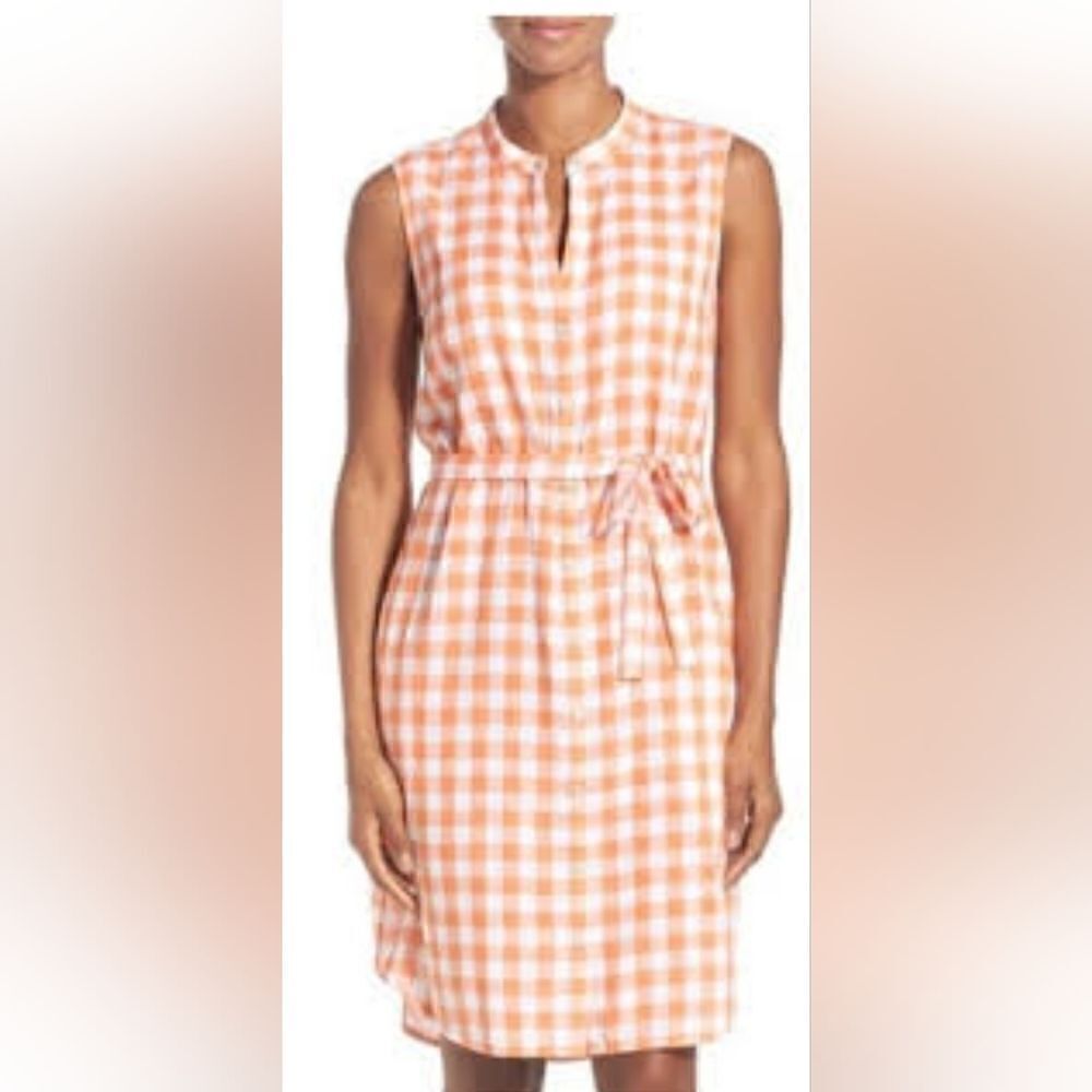 Woman Tommy Bahama Orange White Gingham Grand Sleeveless Button Dress Xl Nwt